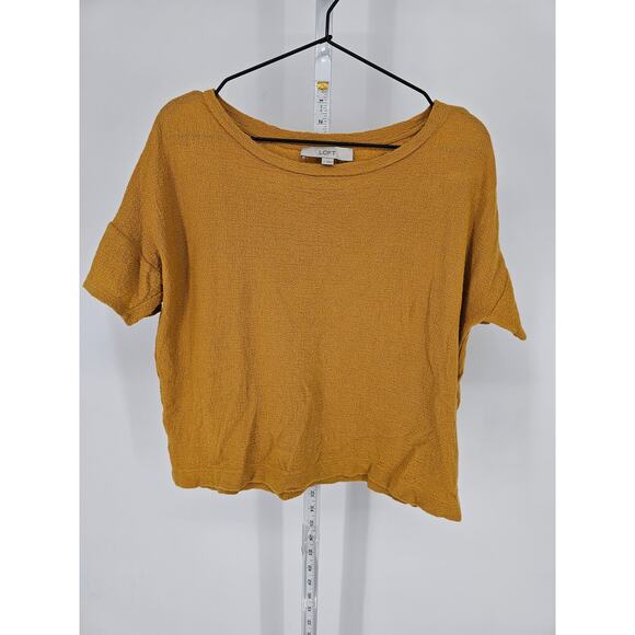 Ann Taylor LOFT Womens Sz S Short Sleeve Gold Top Blouse Boxy - Picture 1 of 3
